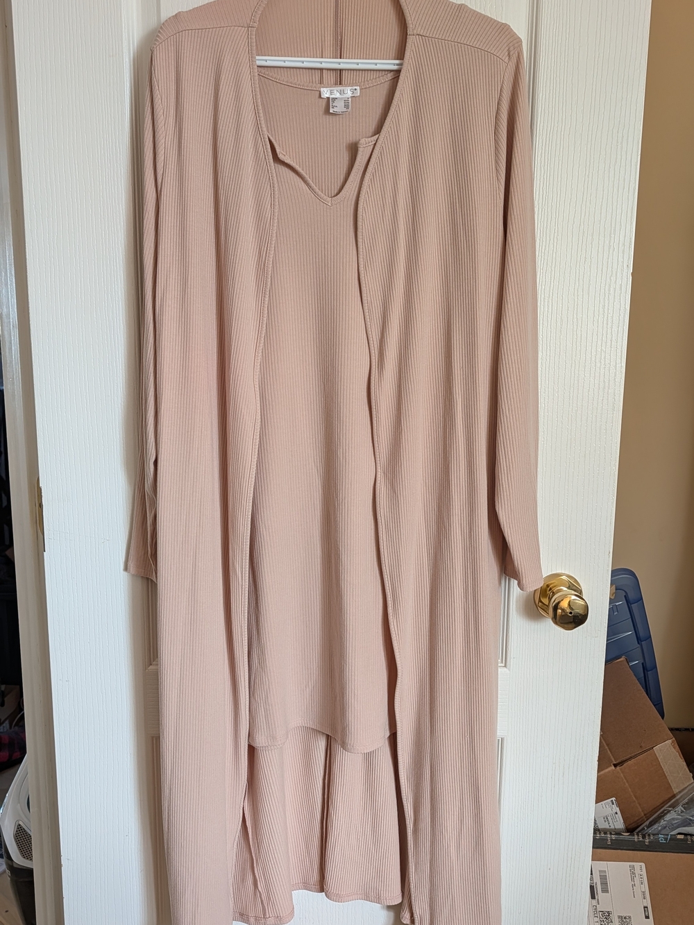 VENUS Ribbed Dress With Duster - Blush Beige